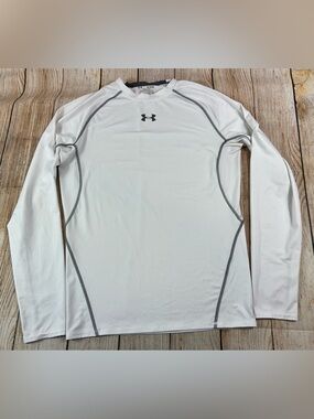 Mens Under Armour Compression Heatgear Longsleeve White Shirt Size XL